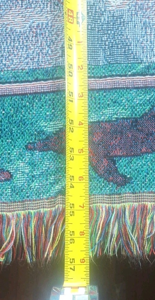 VTG Dolphin Tapestry Throw Blanket 80’s 90’s Fringed 48 x 55 Afghan Ocean Marine