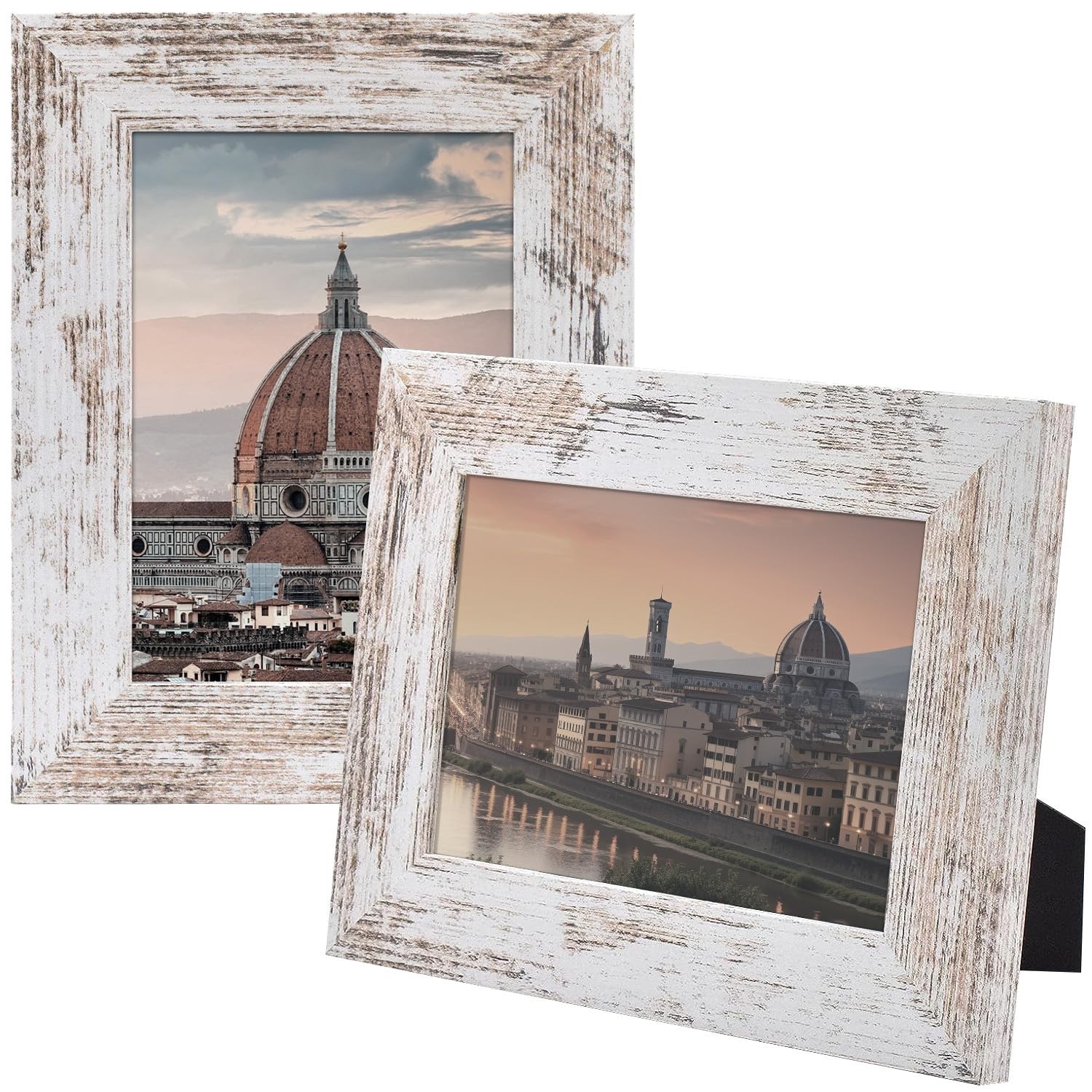 2 Pack 5×7 White Country Wood Grain Picture Frames Real Glass Wall Tabletop
