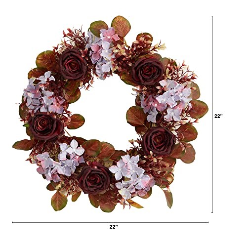 22in. Fall Hydrangea and Rose Autumn Artificial Wreath