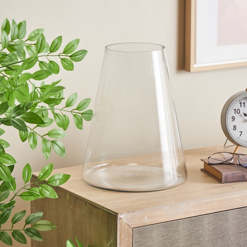 13&Prime; Cone Shaped Clear Glass Vase Modern Tabletop Home Decor Unique Centerpiece
