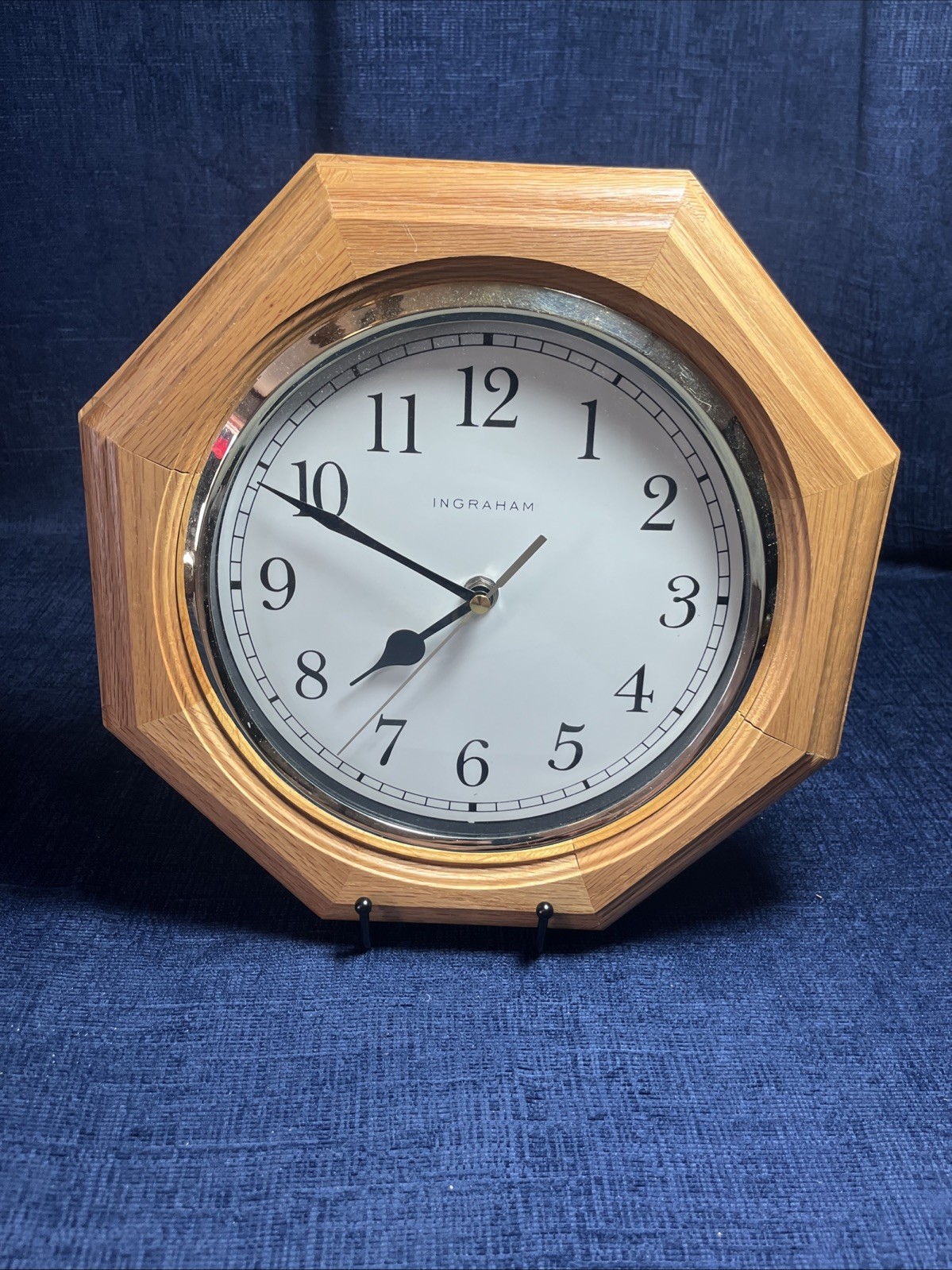 INGRAHAM 11.5&Prime; Octagonal Wooden Wall Clock Battery Operated Excellent!