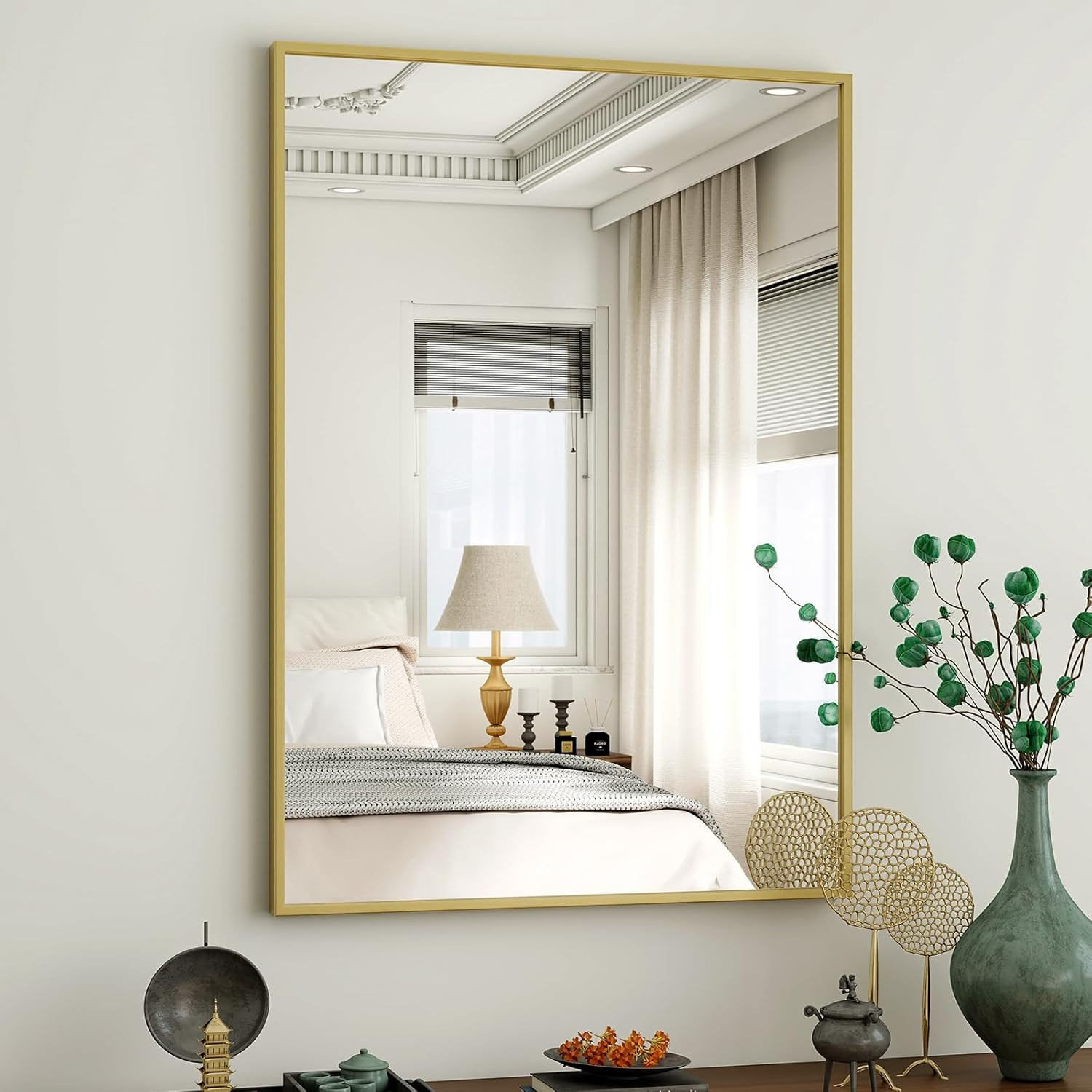 38&Prime;x26&Prime; Gold Framed Wall Mirror – Rectangle Aluminum for Farmhouse & Entryway