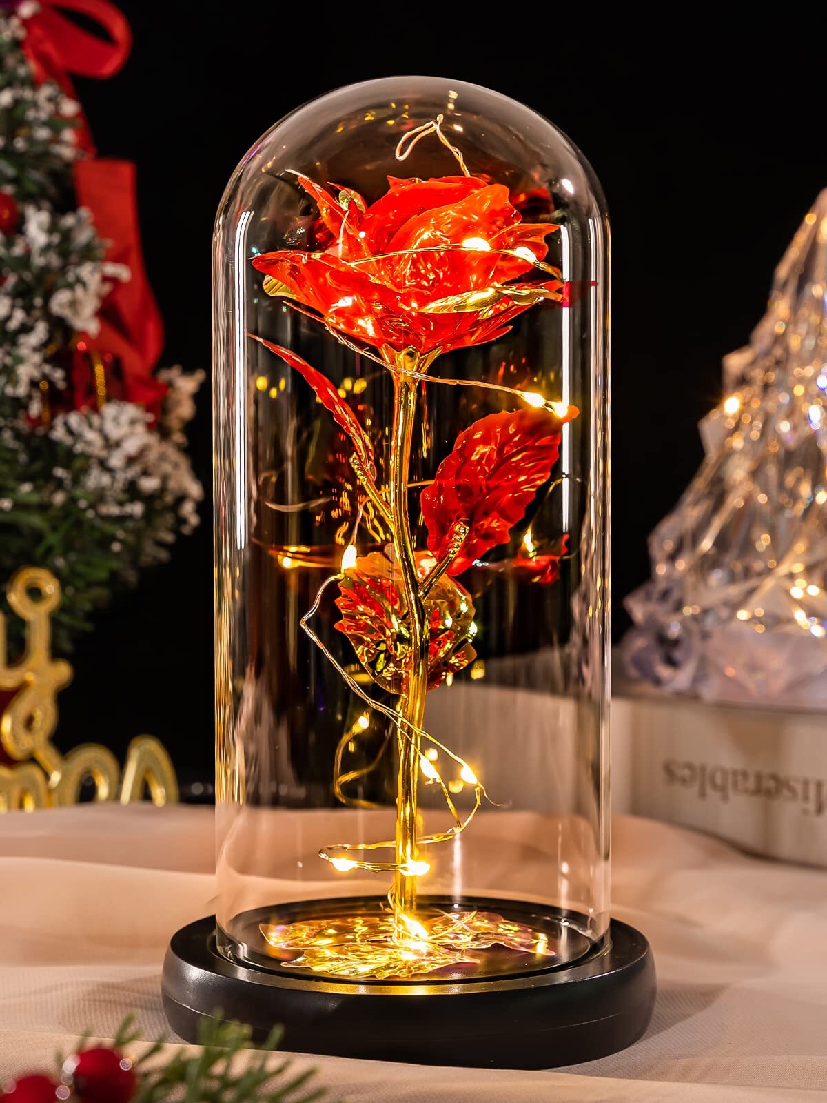 Eternal Forever Galaxy Rose Flower In Glass Dome LED Light Valentine&rsquo;s Day Gift