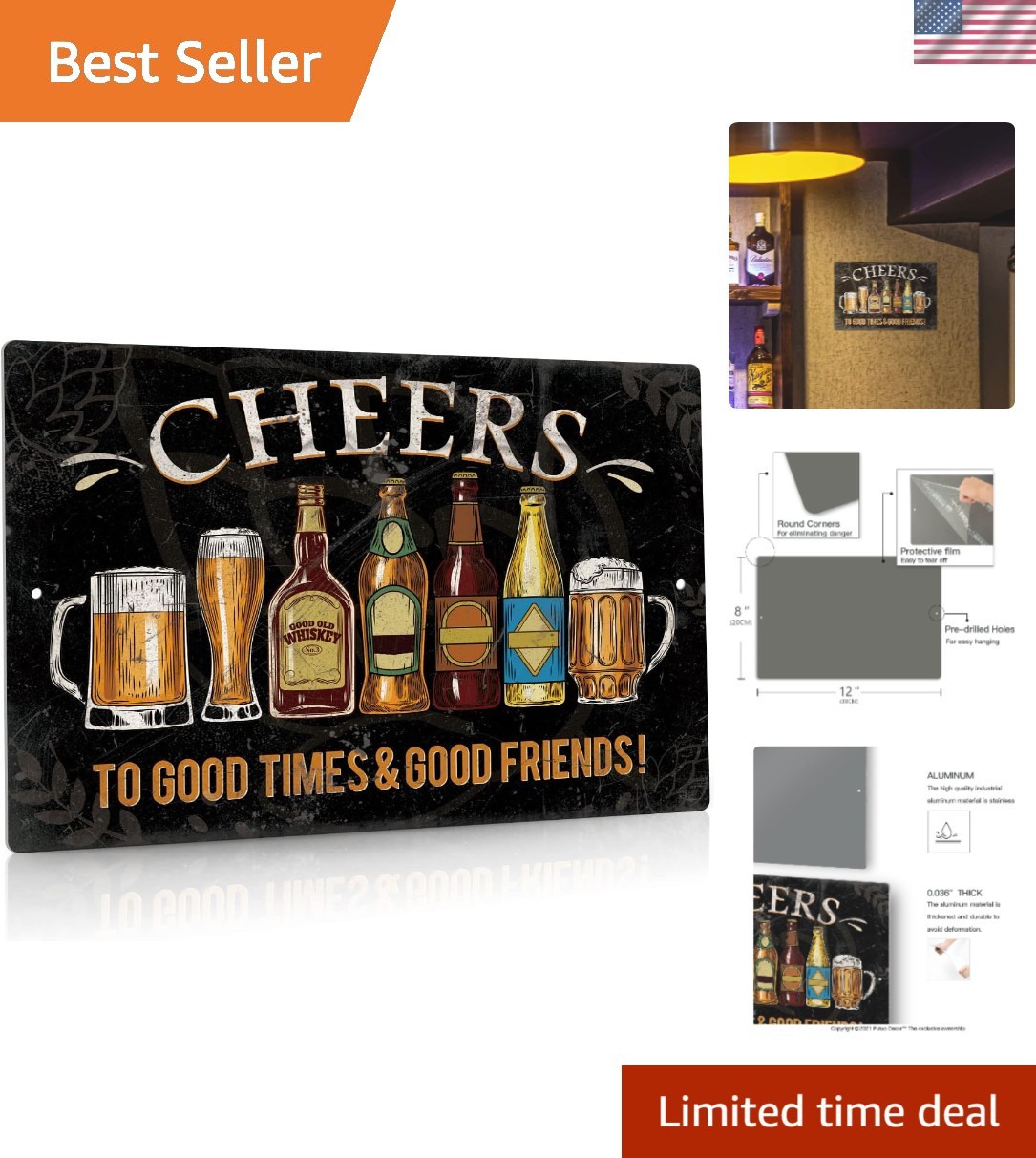 Cheers to Good Times! 8×12 Vintage Metal Sign for Home Bar Wall Decor