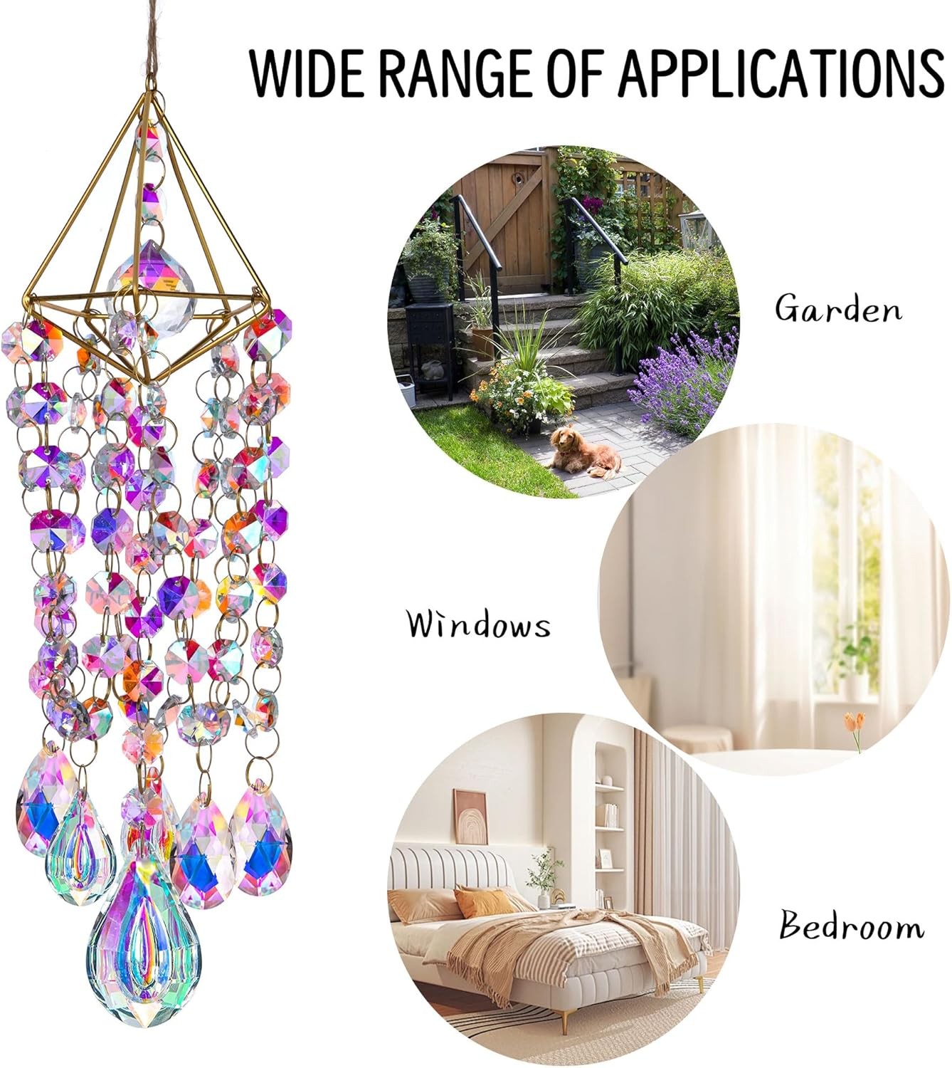HDCRYSTALGIFTS 21.5Inch Crystal Suncatchers for Window Hanging Wind Chime Style