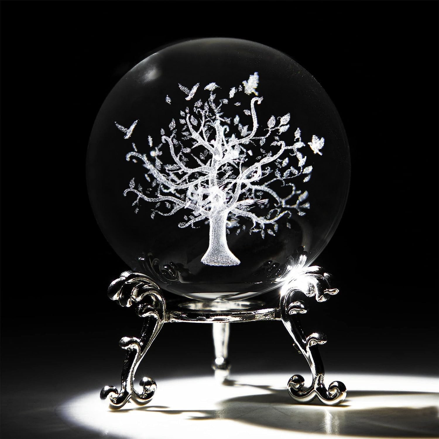 60mm Tree of Life Crystal Ball with Stand 3D Laser Engraved Life Tree Figurin…