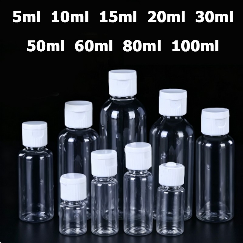 10-100ml Plastic Bottles with Flip Top Caps Refillable Liquid Containers Travel