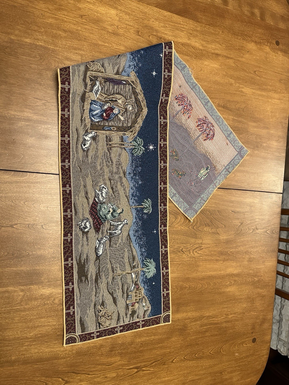Nativity Scene Tapestry Table Runner Christmas Manger Baby Jesus Holiday 52×13”