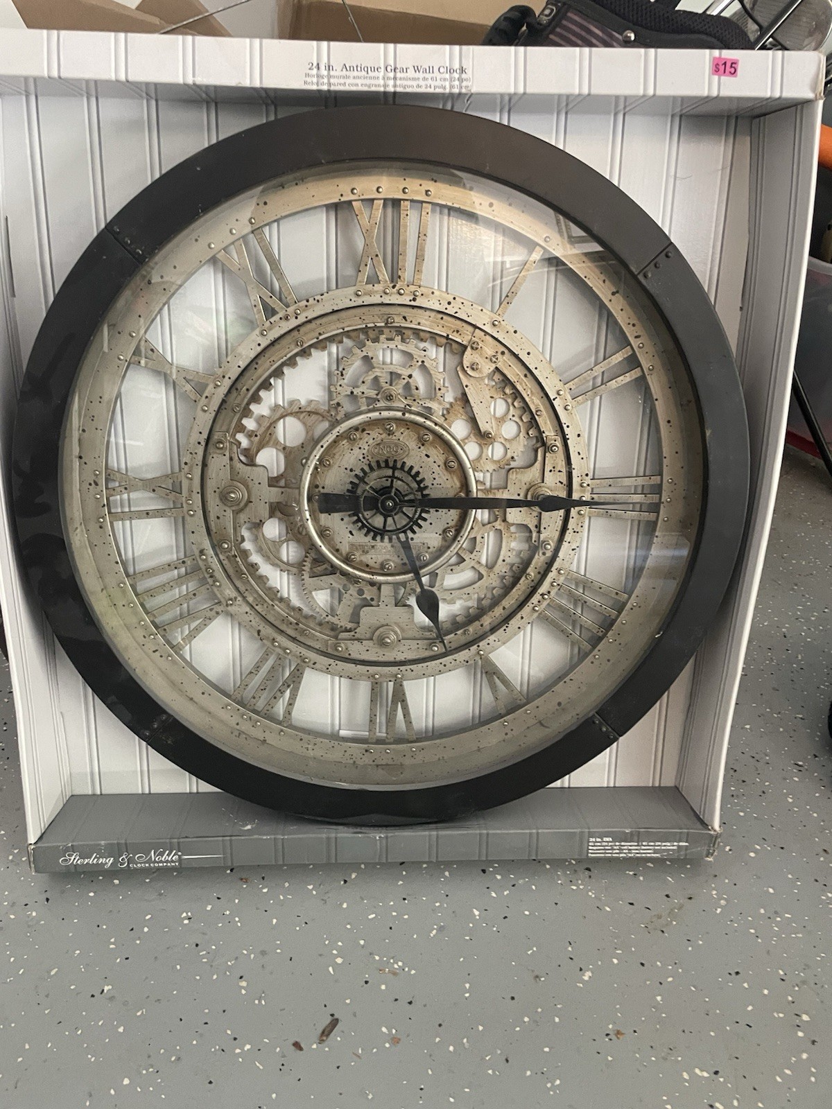 Sterling & Noble Steampunk Industrial 24” Gear Clock Roman Numerals New In Box