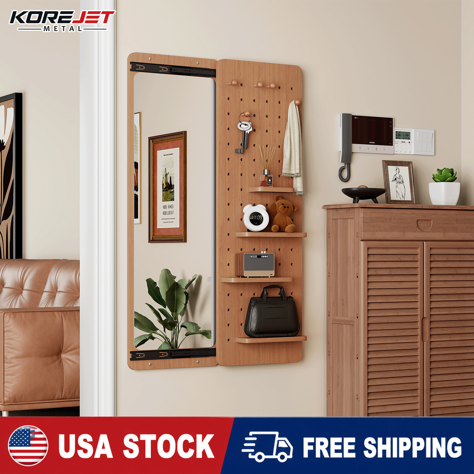 47.6 X 15.5 Inch Multi-functional Design Panel Wall-mounted Full-length Mirror