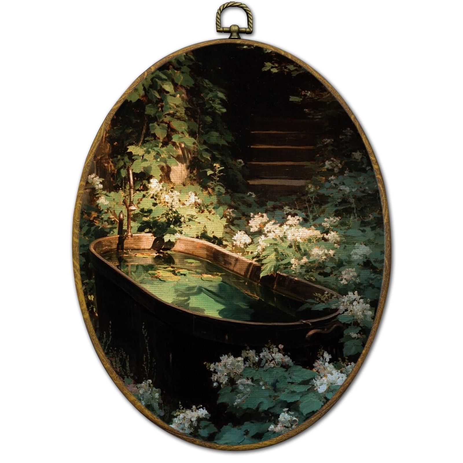 Dark Green Botanical Bathroom Oval Wall Art Decor Framed, Vintage Moody Flora…