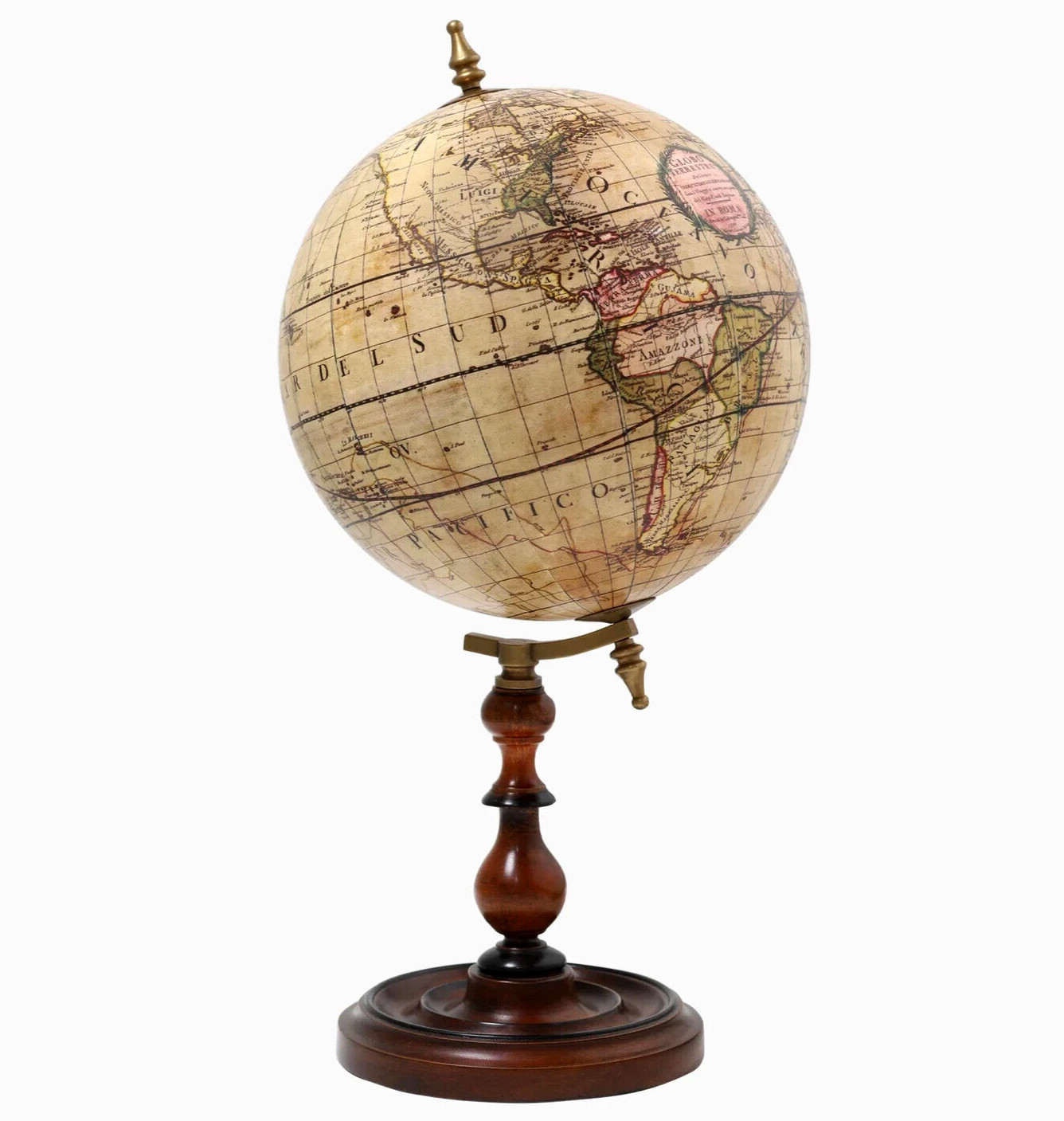 Cassini 1790 Old World Globe 10.8&Prime; Mahogany Stand Replica Table Top Home Decor