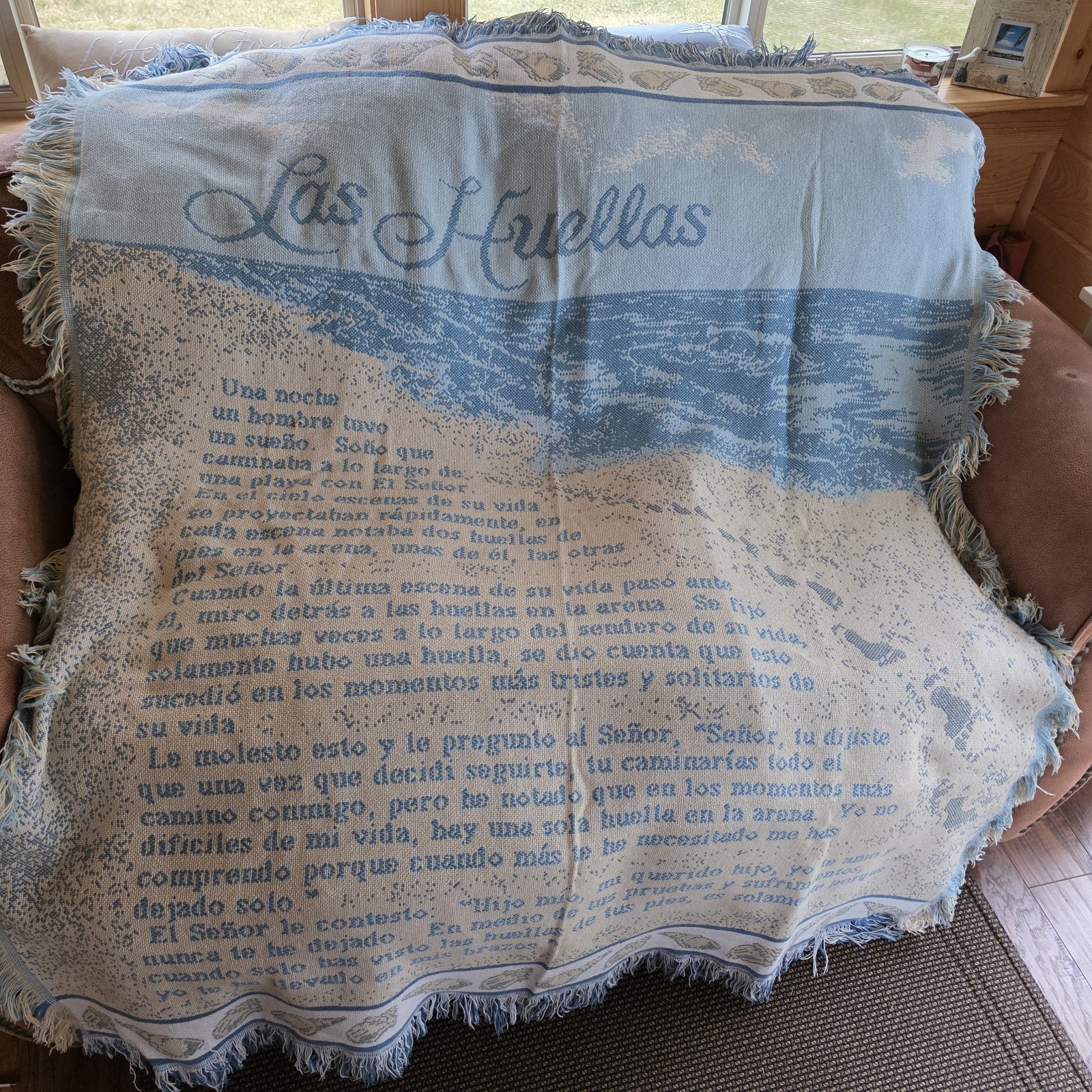 « Footprints in the Sand » Spanish Version &lsquo;Las Huellas Tapestry Throw 62&Prime;×54&Prime;
