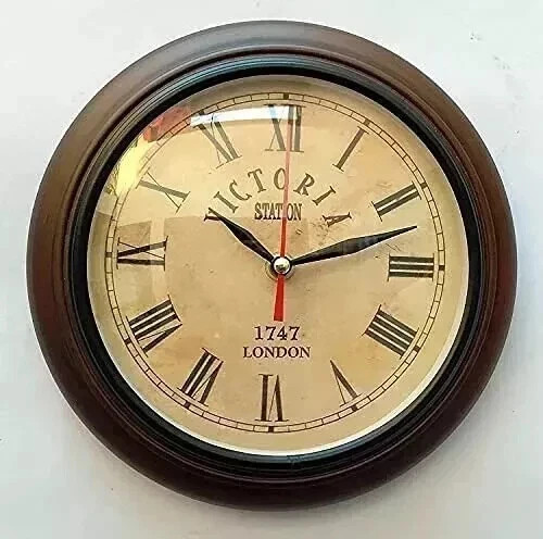 Wooden Clock Deep Glass Wall Clock 8 » Inch Antique Style Brown Finish
