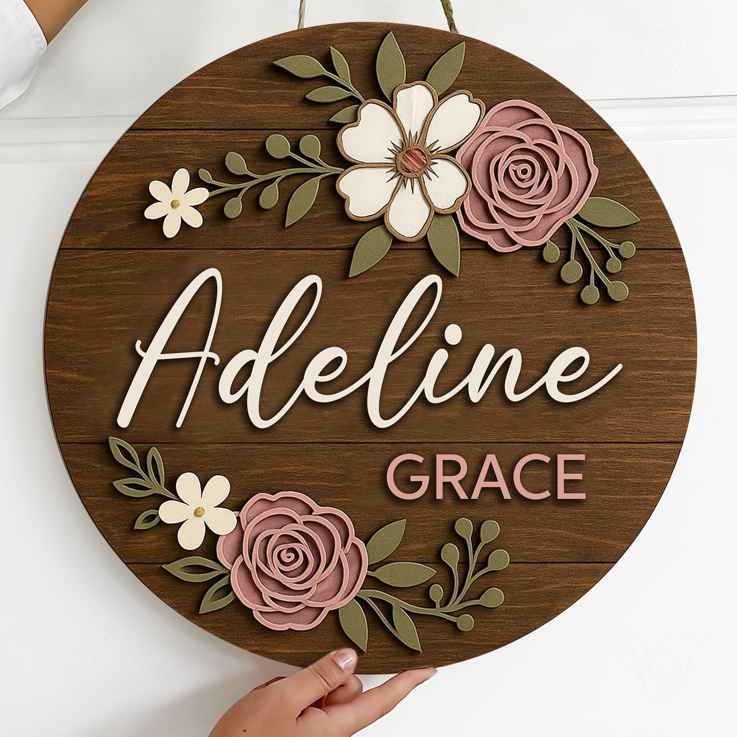 Personalized Floral Nursery Name Sign, Wooden Baby Name Wall Decor, Shower Gift