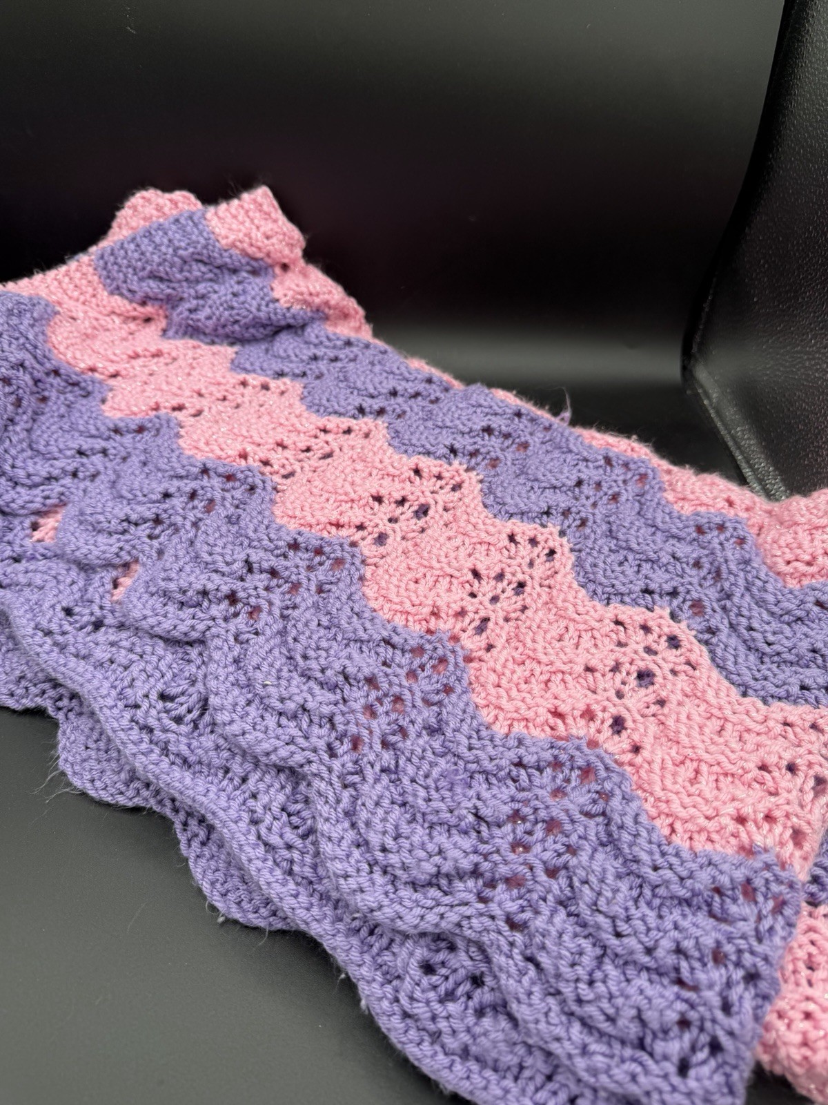 🌸 Handmade Pink & Purple Chevron Crochet Afghan Blanket 🌸 (Damaged)