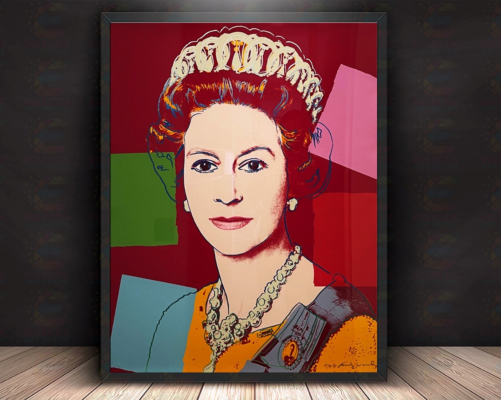 Andy Warhol Queen Elizabeth Art Print, Mounted Canvas, Framed, Acrylic