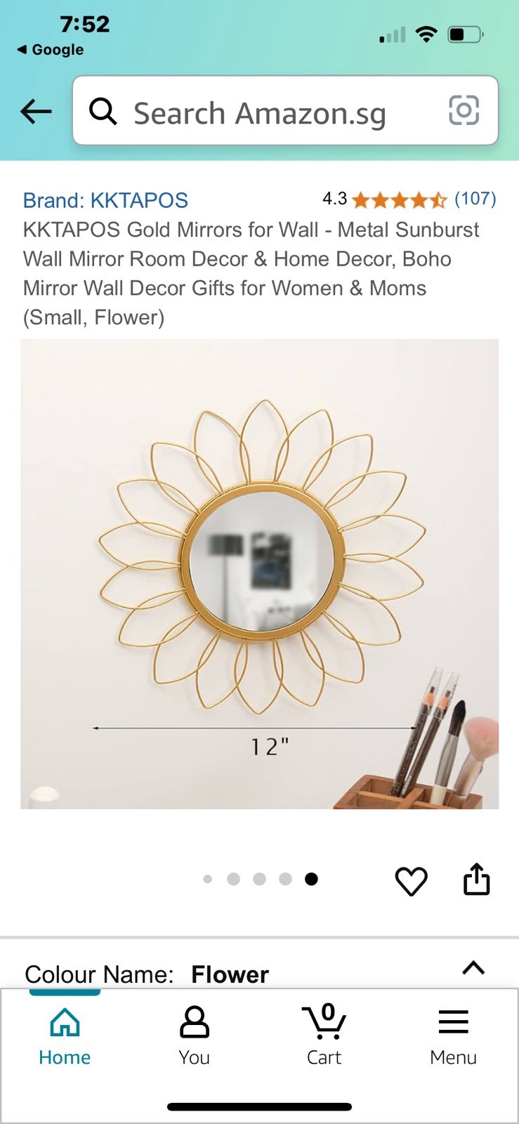 12 Inch Sunflower Shapes Gold tone Mirror, Not Branded