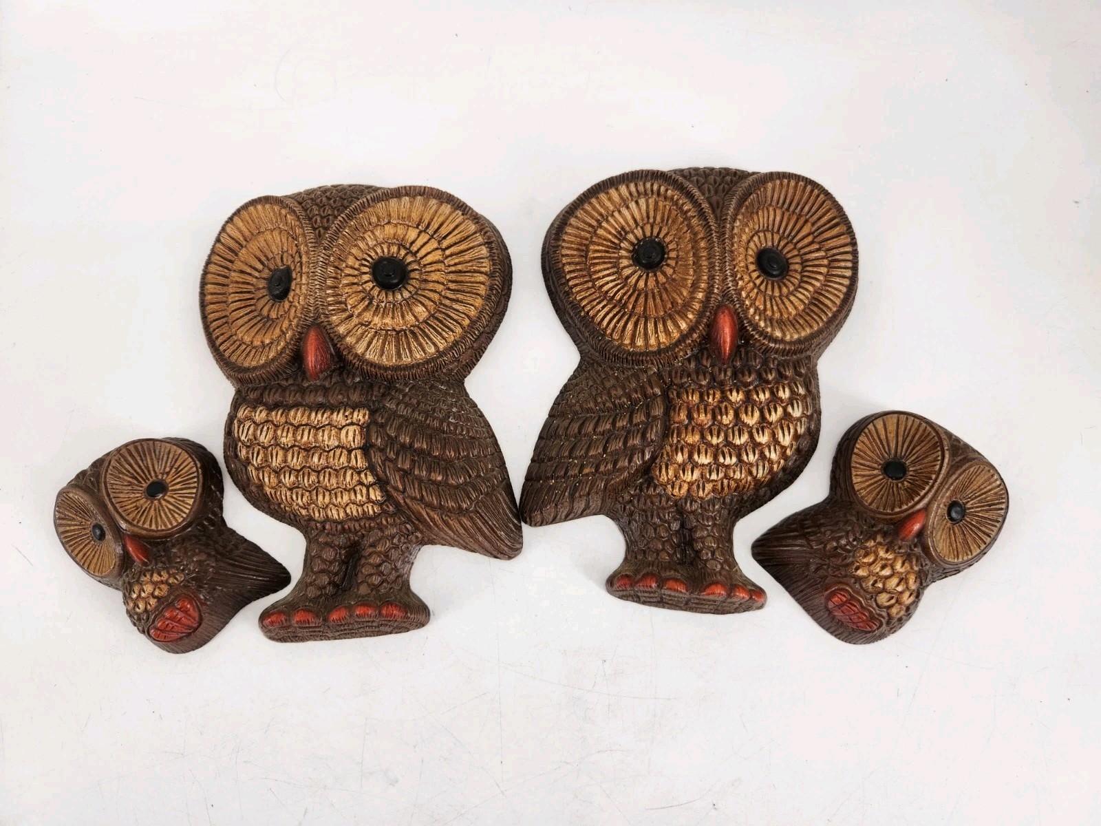 Vintage Retro Owl Wall Hanging Family of 4 Set Brown MCM 1970s Decor