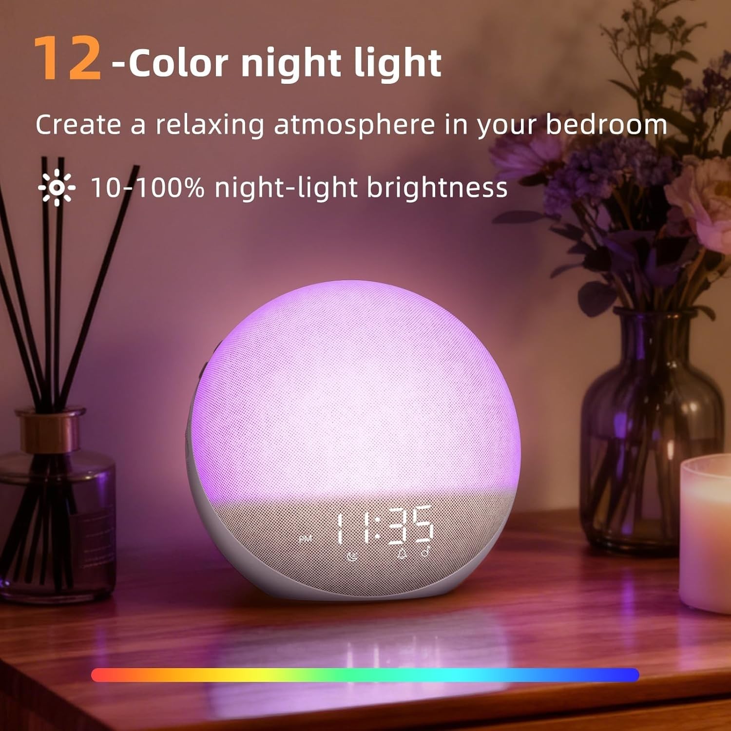 Customizable Wake-Up Alarm Clock with Bluetooth Speaker & Gentle Sound Options