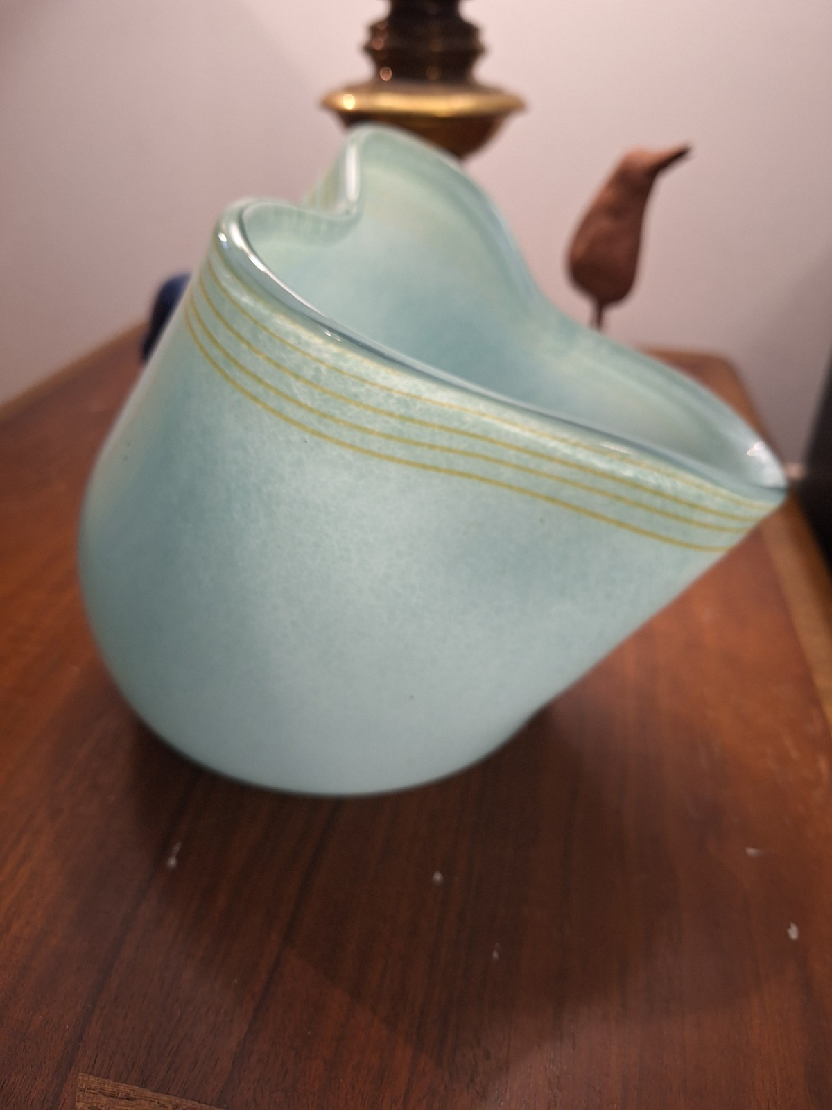 Global Views Opalescent Seafoam Green Tilted Glass Bowl/Vase/Catch-all Decor
