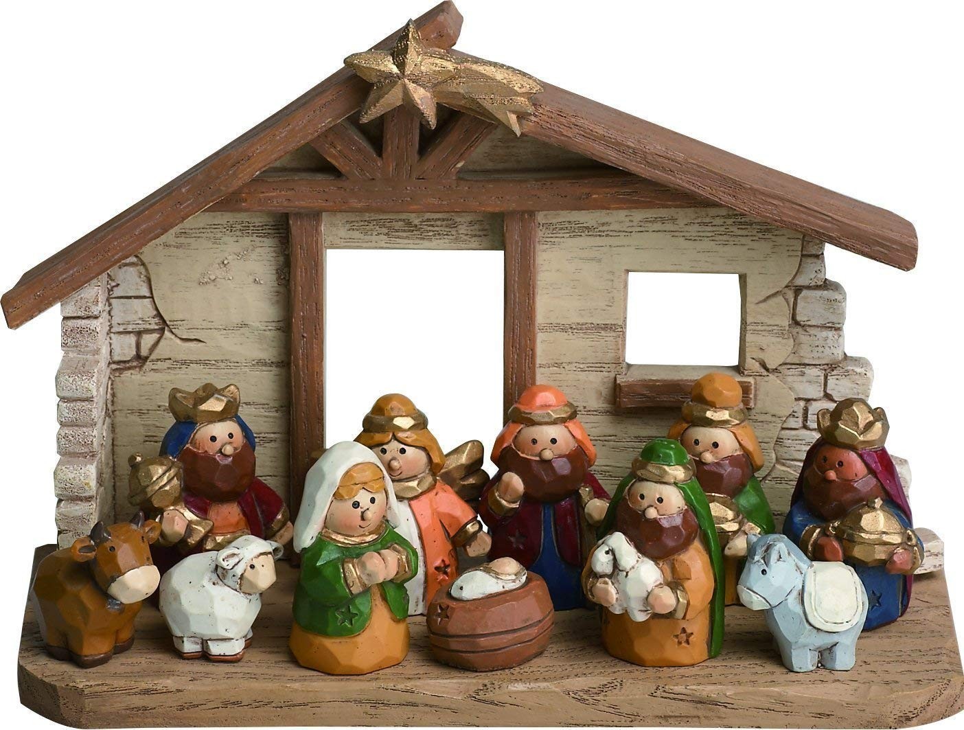 11 PCS Christmas Nativity Set Resin Figurines Holy Family Creche Multicolor