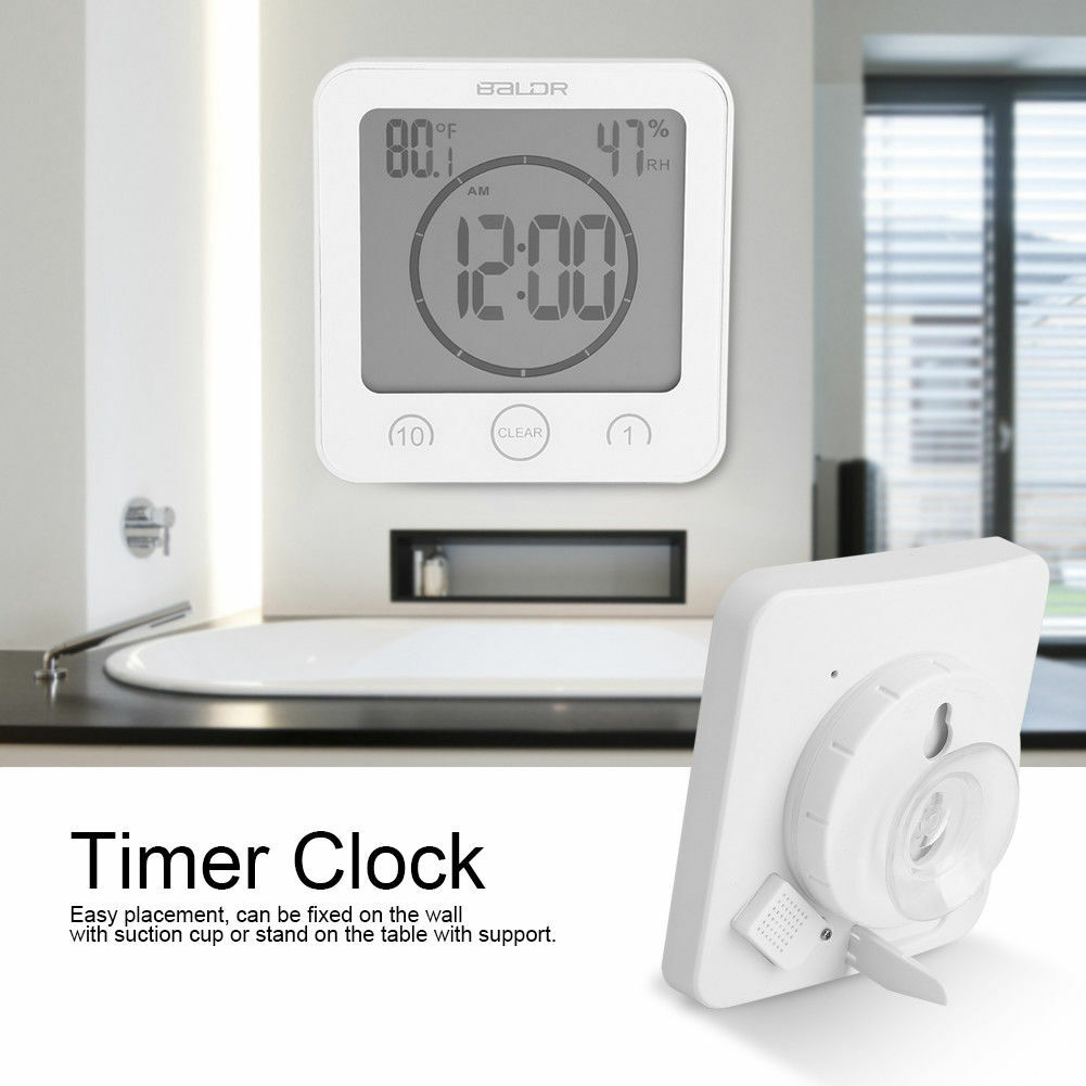 Baldr Waterproof LCD Shower Wall Clock Bathroom Kitchen Countdown Timer Alarm