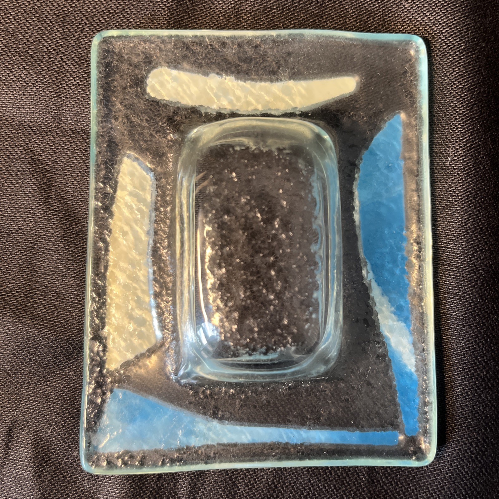 Pair of Fused Art Glass Trinket Dishes – Abstract Blue & White
