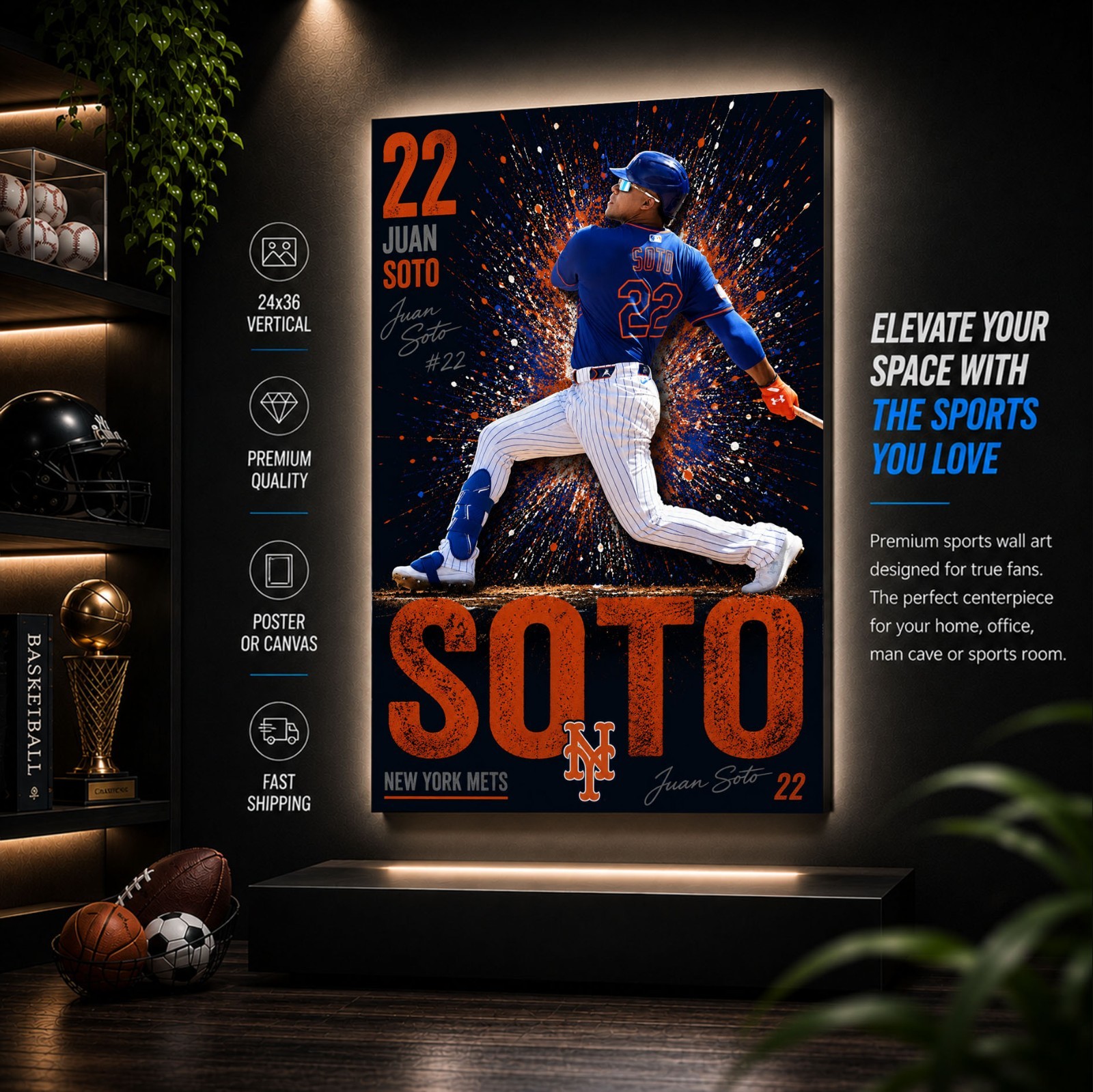 Juan Soto Mets Poster or Canvas – Juan Soto New York Mets Wall Art Decor