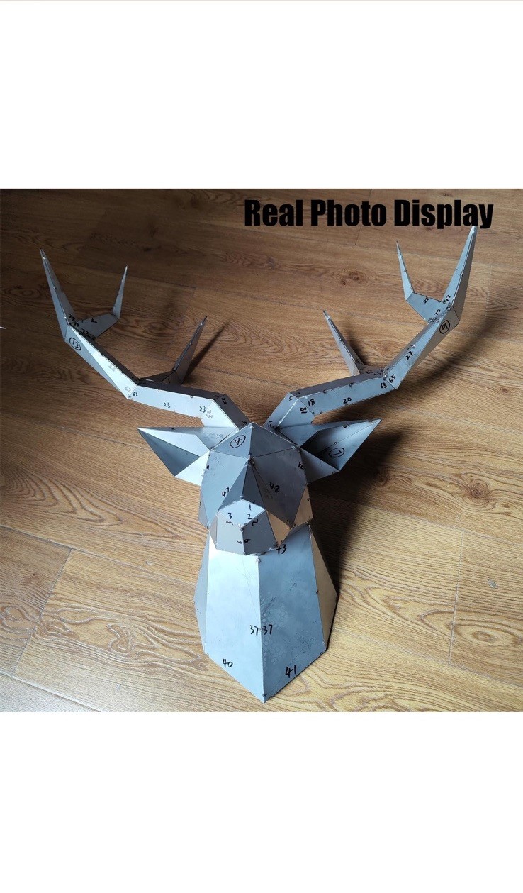 Stainless steel Deer Head Wall Sculpture, Modern Matte Finish, 24×25.3×13.35in