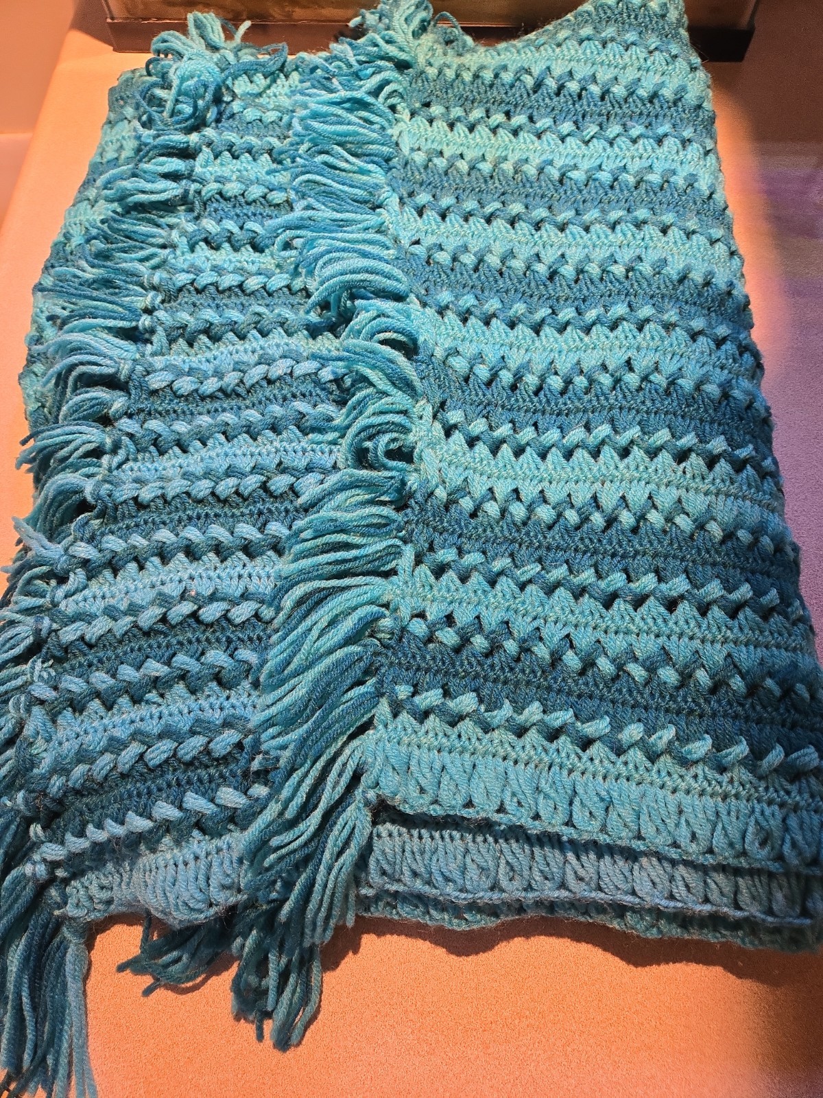 New Hand Made Crochet Blanket Turquoise/ Teal Approx 64×48