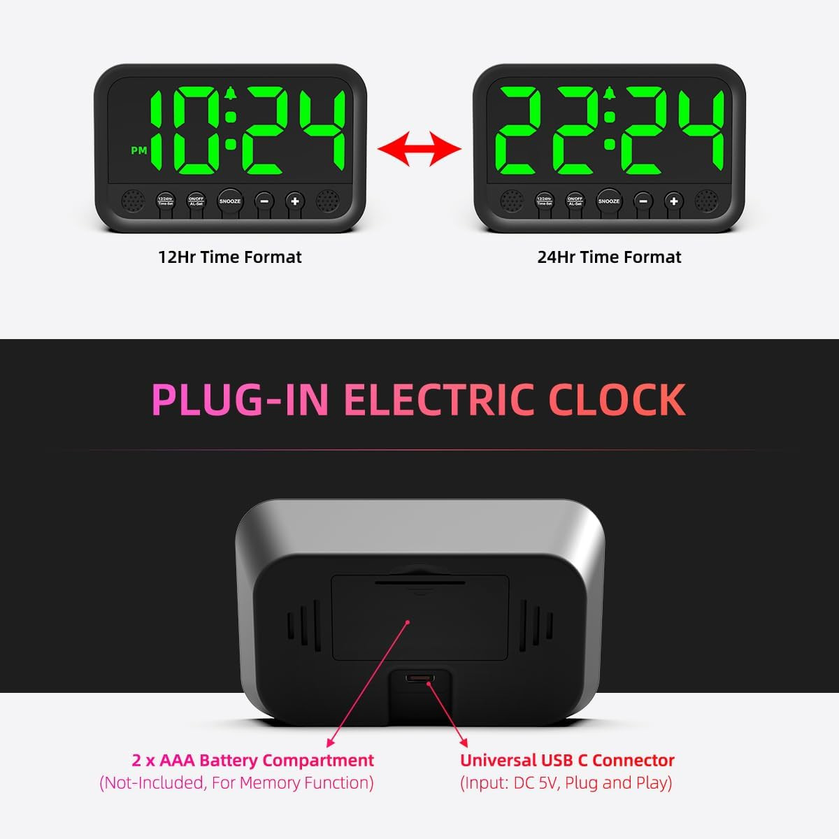 Small LED Digital Clock for Bedroom, Loud Alarm Clock for Heavy Sleepers Adults,