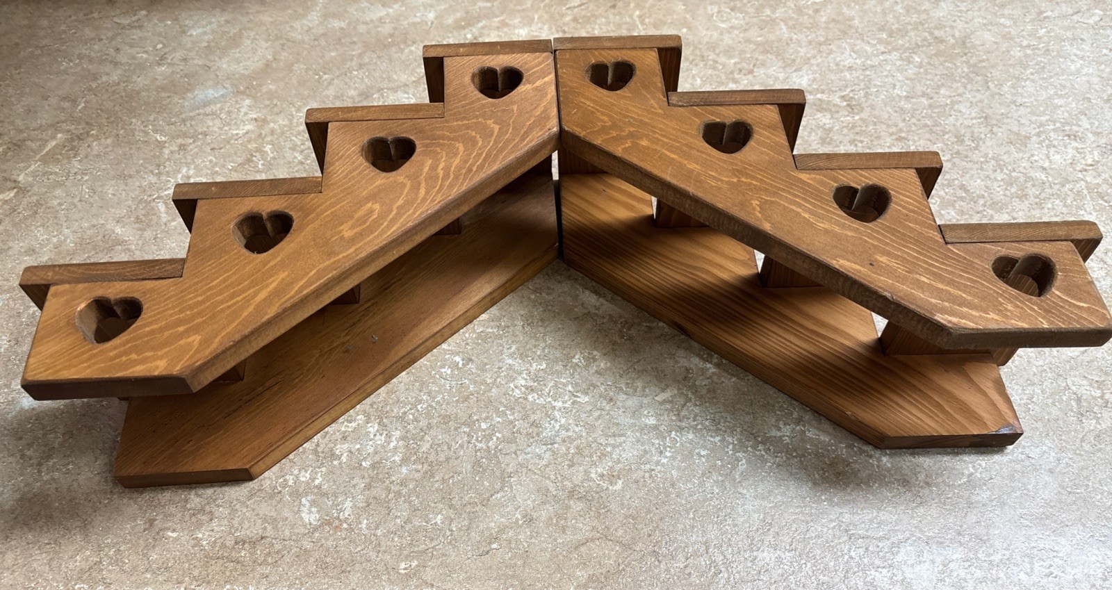 Rustic Wood Heart Stair Step Wall Shelf Brown Country Cottage Primitive Decor