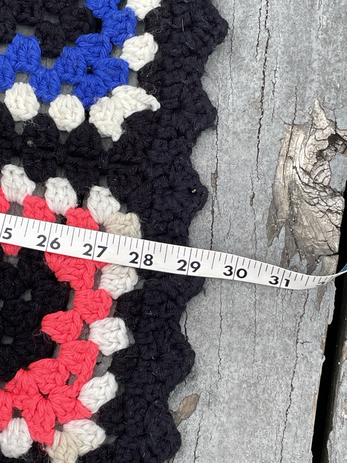 Vtg Granny Square Afghan THROW Black Boarder Colorful Squares Handmade 29”x60”