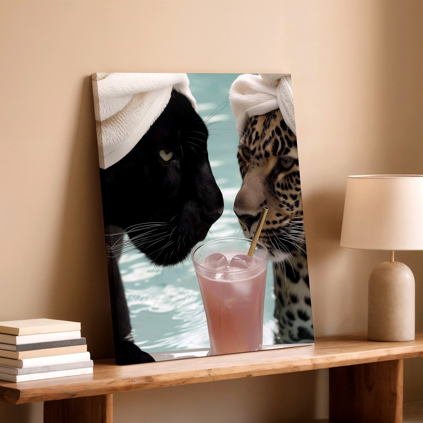 Wall Art Black Panther Leopard Poolside Cocktail Print Funny Animal Home Decor