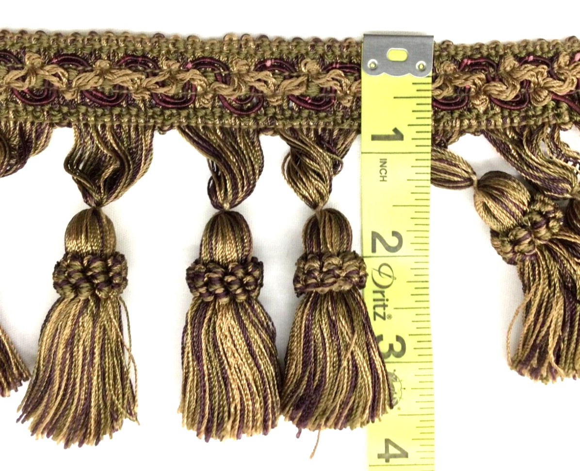 (SOLD BY THE YARD) 3.5&Prime; Tassel Fringe Trim Gold with Purple