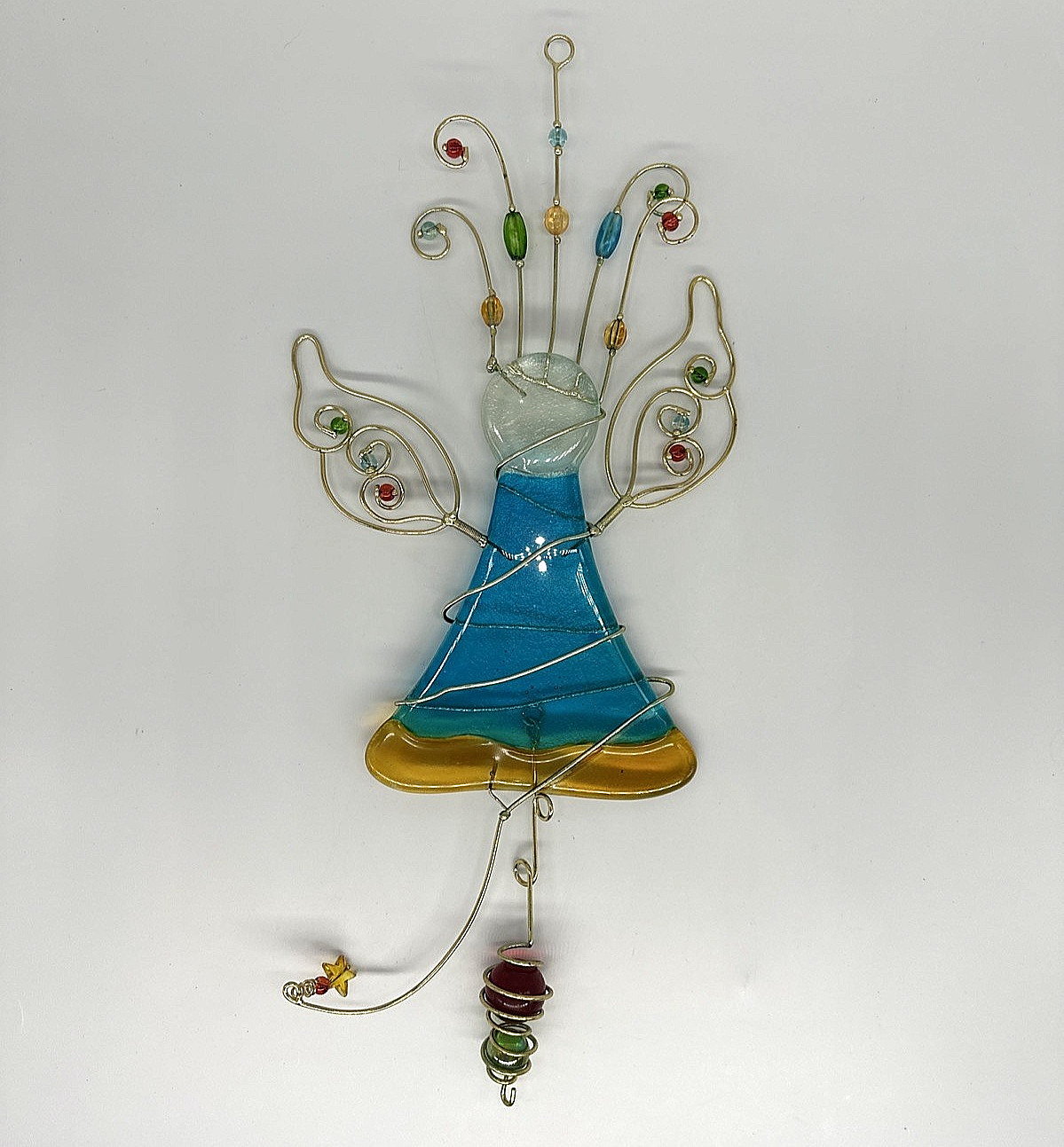 Hanging Fused Stained Glass Angel Wired Suncatcher Colorful Glass Beads 14.5&Prime;