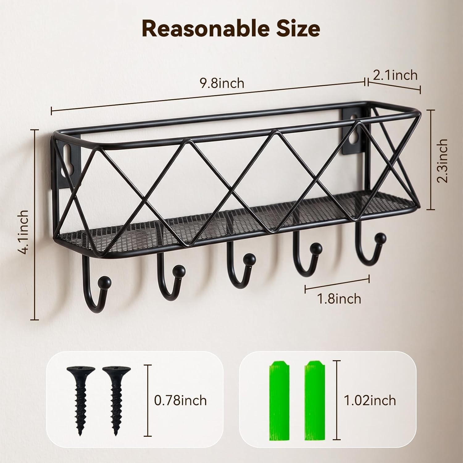 Multi-Functional Wall Key Holder with 5 Hooks & Basket – Easy Installation