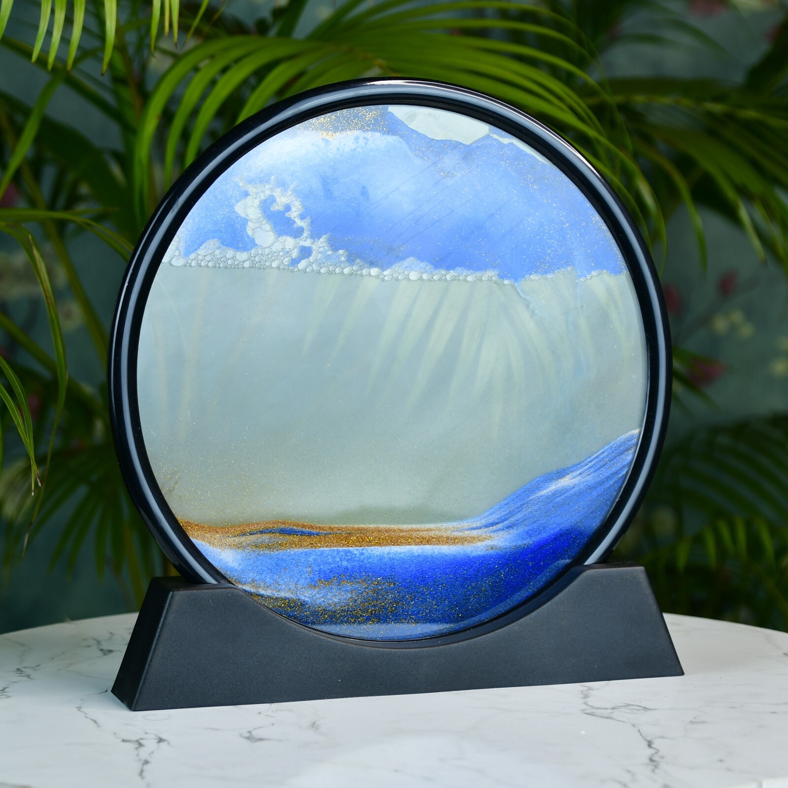 Sowpeace Blue Glass Sand Art – Elegant 23cm Table Decor & Gift Piece (1 Pc)