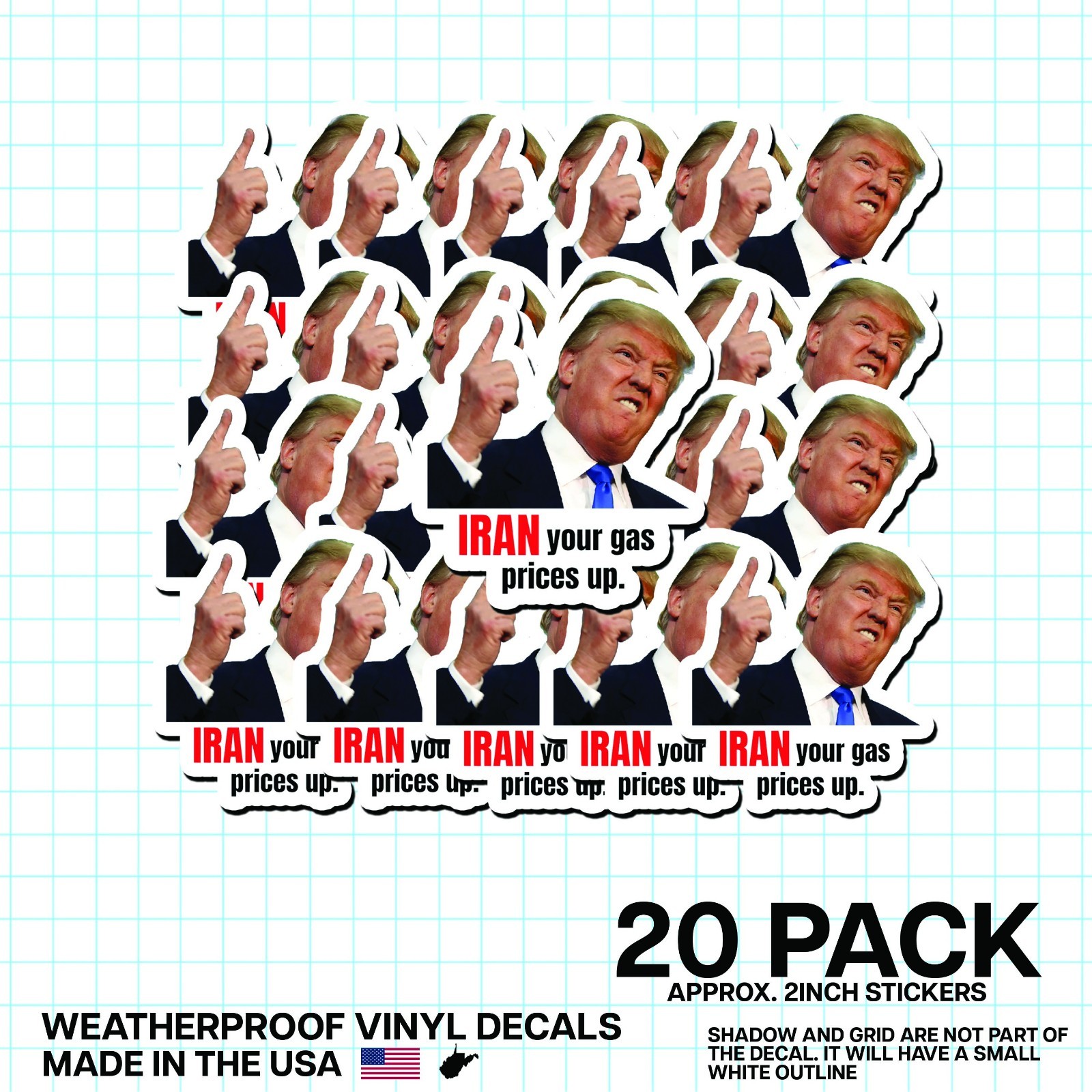 Trump “Iran Prices Up” Sticker 20 Pack Funny Gas Meme Political Decal 2&Prime;