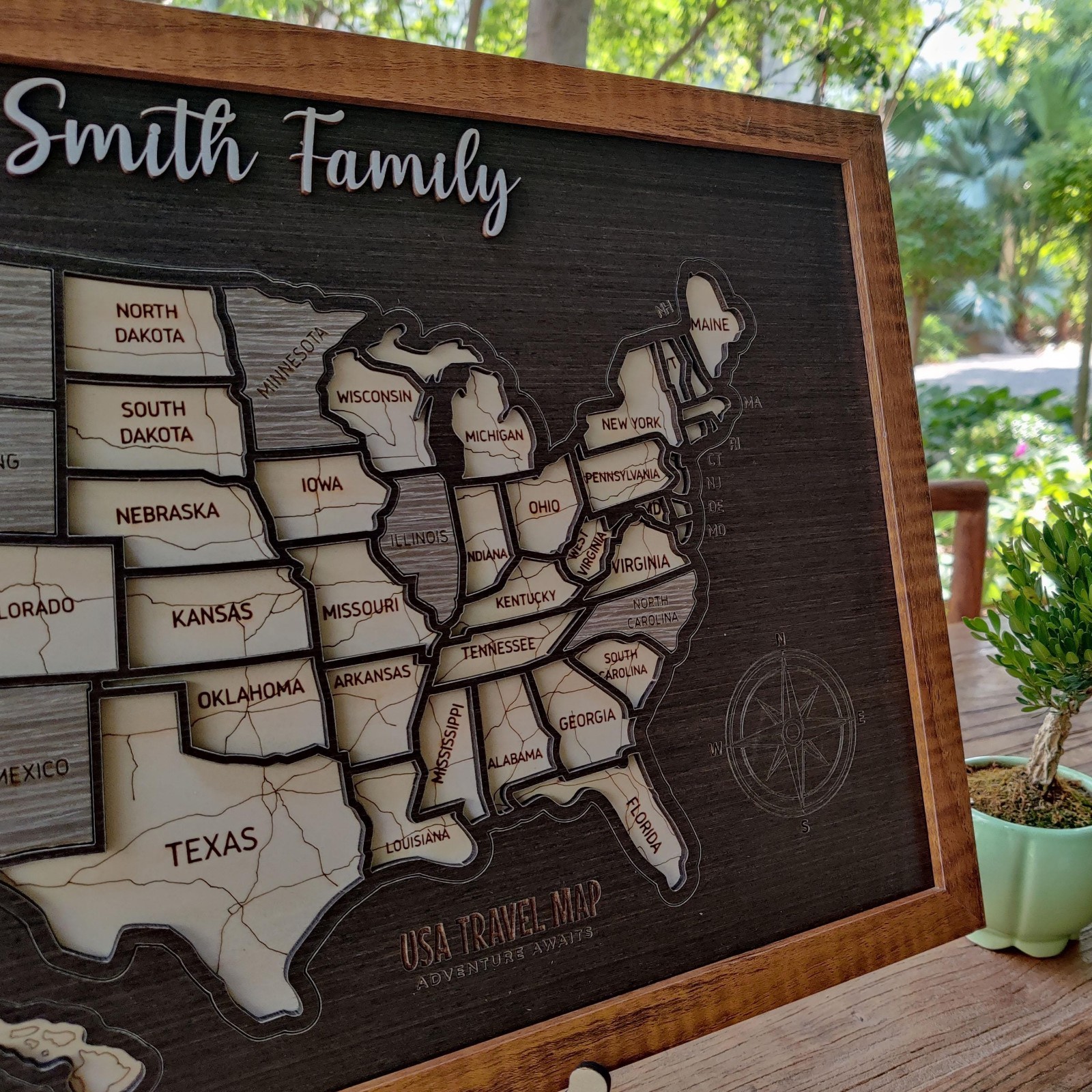 USA Travel Map Tracker Retirement Gift 50 States Wooden Puzzle RV Map