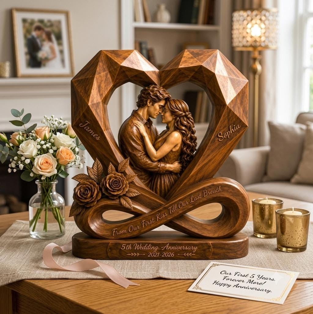 Personalized Couple Photo Heart Wooden Block, Custom Name Heart Infinity Sign