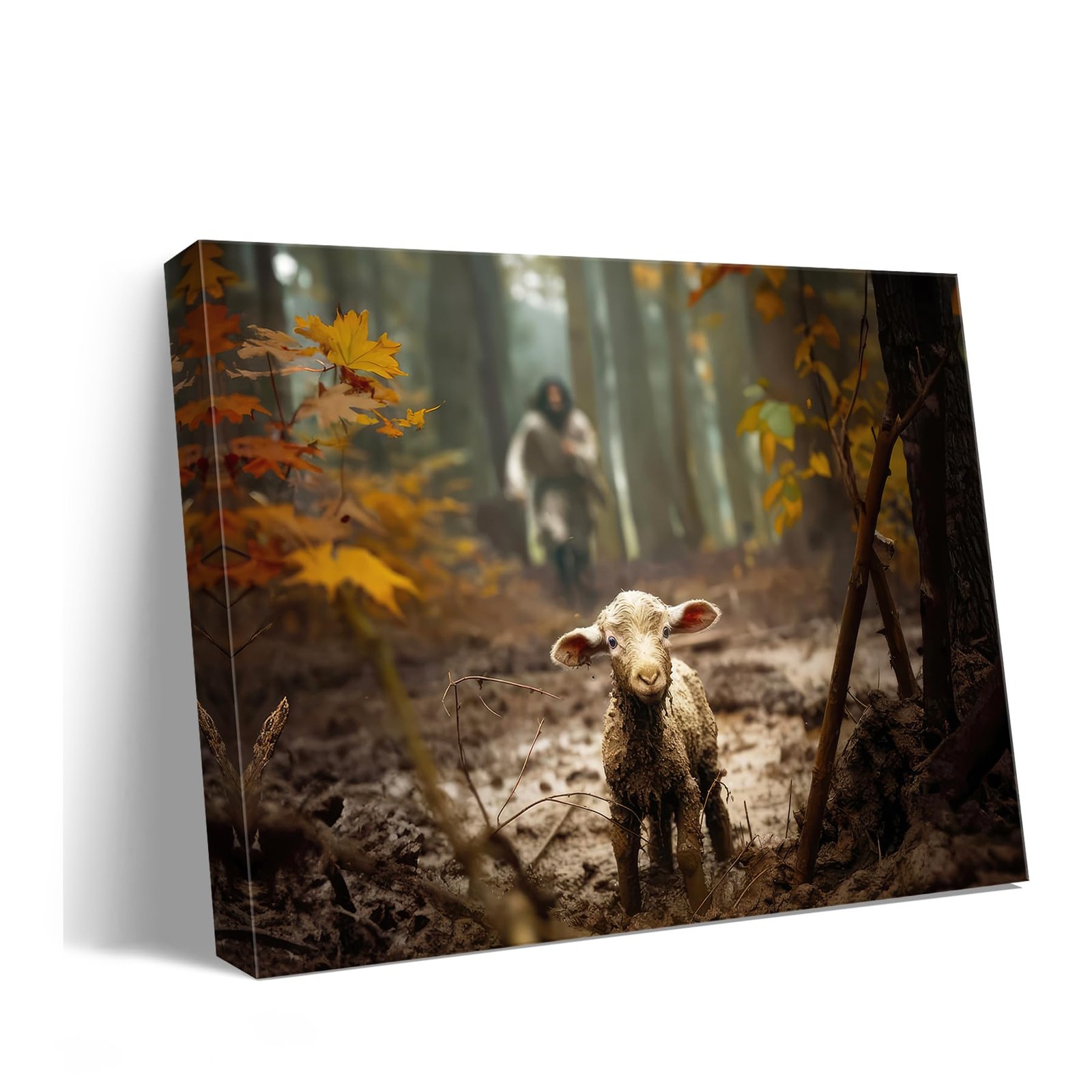 Jesus Running After Lost Lamb Christian Canvas Wall Art Prayer Room Decor