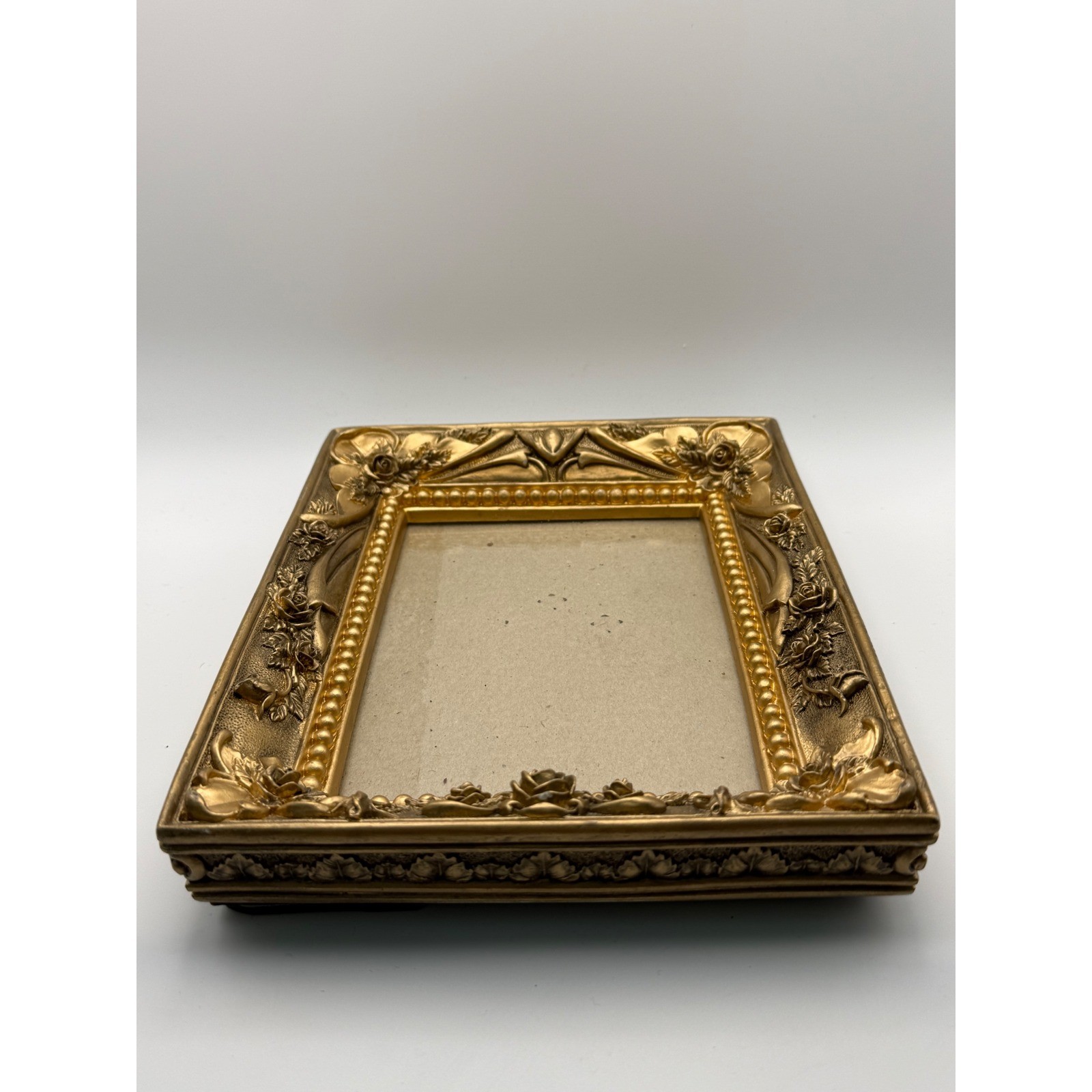 Vintage Ornate Heavy Resin Gold Rose Floral Picture Frame Tabletop Decor Baroque