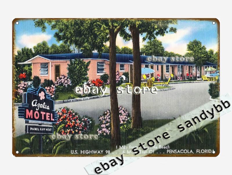 1930-45 Azalea Motel, Pensacola, Florida tin sign garage shop bedroom