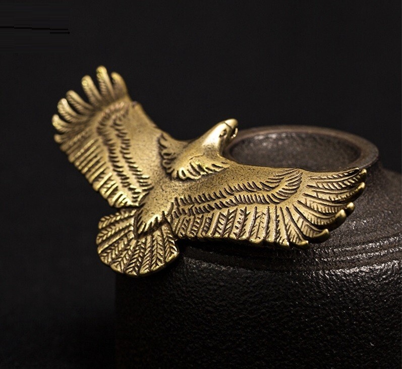 Brass Eagle Button Animal Statue Small Sculpture Tabletop Figurine Decor Gifts