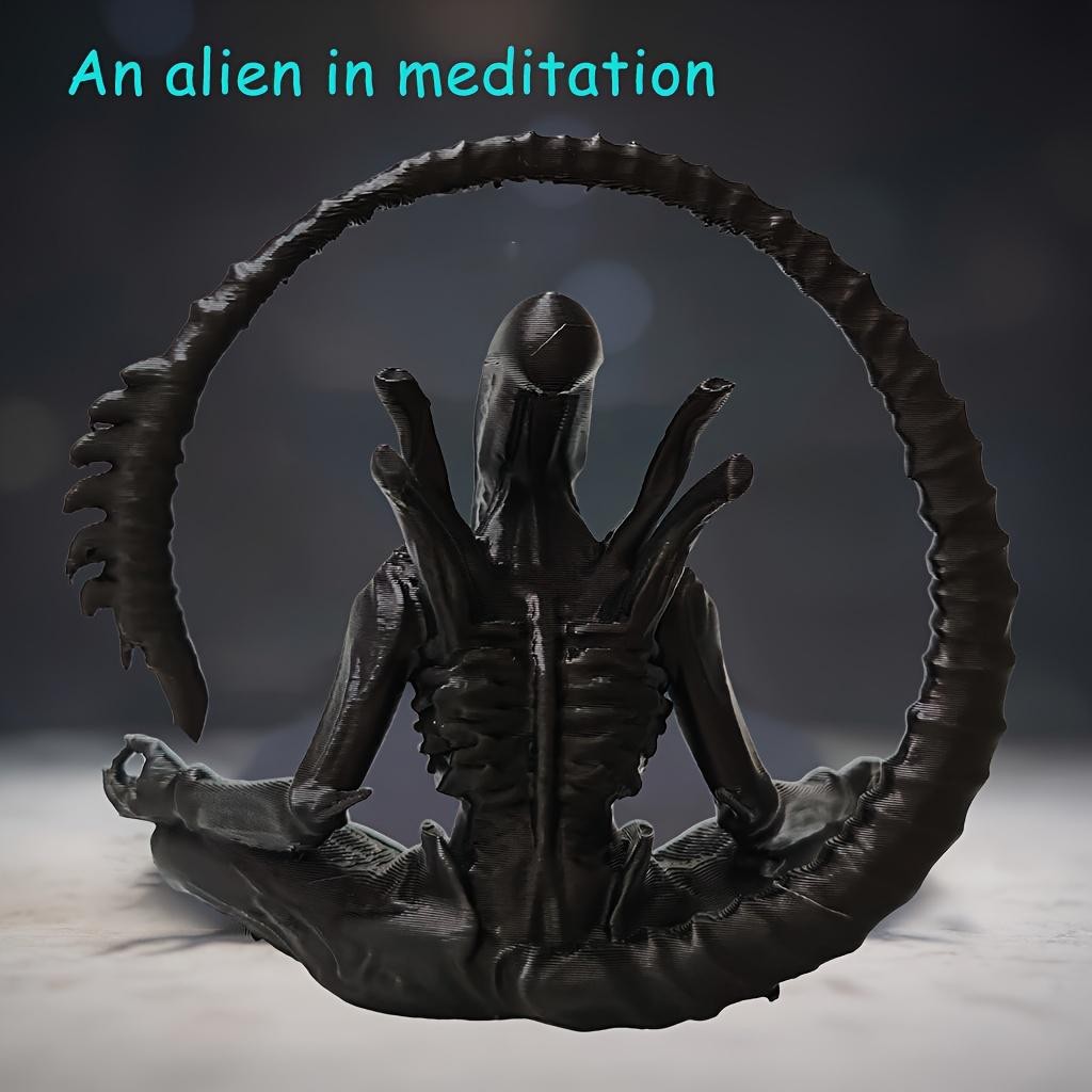 Meditating Alien Figurine Collectible Ornament Space Decor Statue Desk Shelf Art