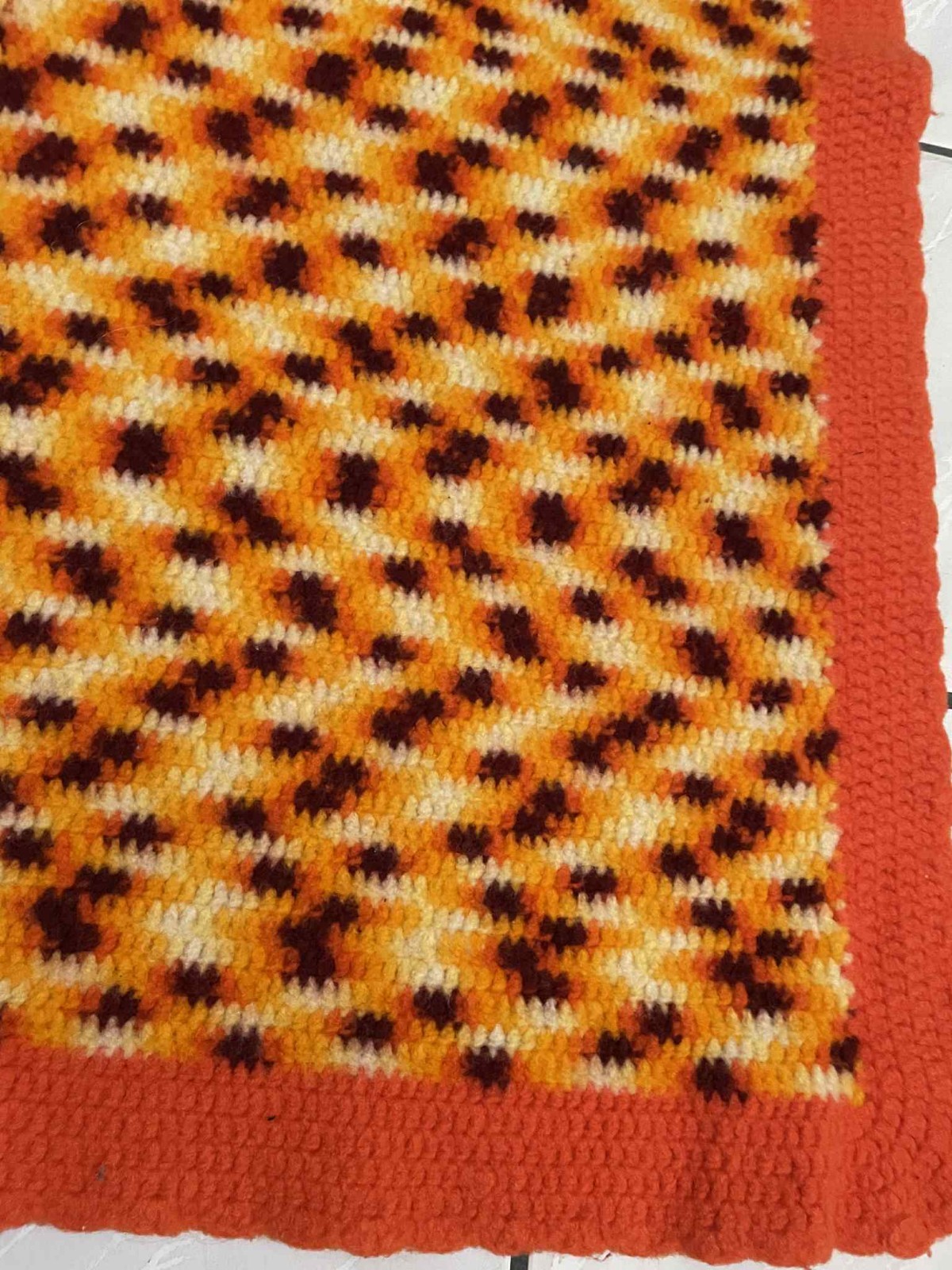 Crocheted Throw Afghan Blanket In Yellow Brown White Orange 37W43L