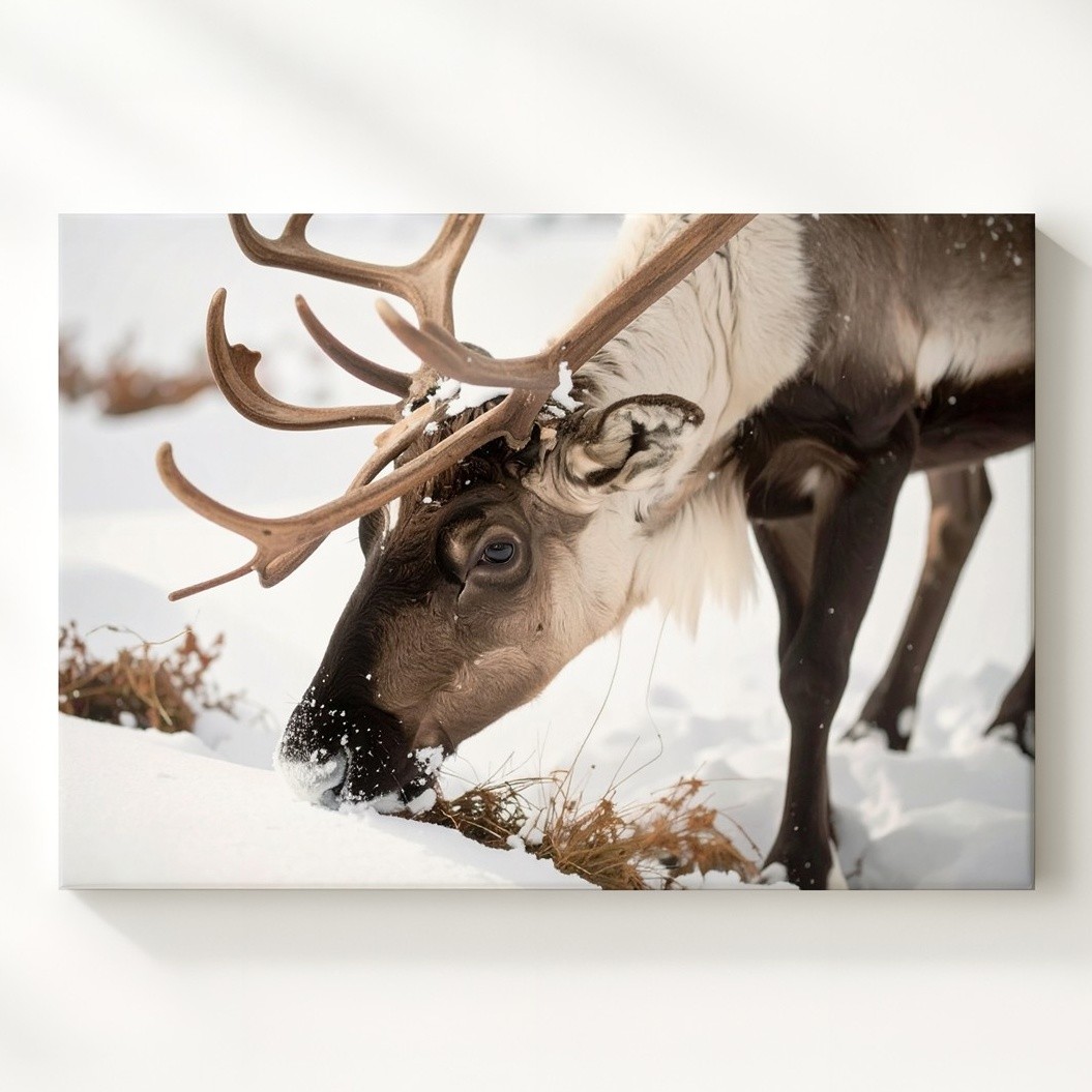 Snowfield Reindeer Canvas Gentle Winter Wildlife Close-Up When Survival Looks