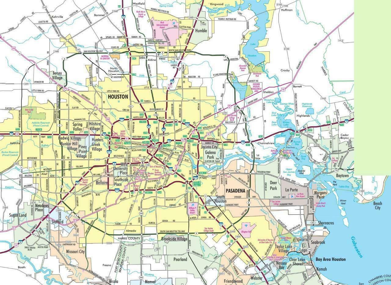 HOUSTON TEXAS MAP GLOSSY POSTER PICTURE PHOTO BANNER PRINT road city usa tx 5839